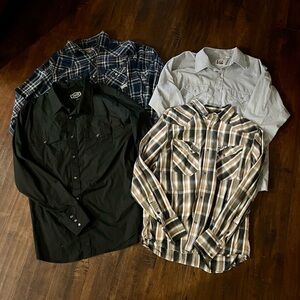 Men's Western Black, Blue, and Brown Plaid Button Down Shirts